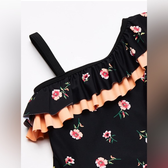 Kanu Surf Girls' Morgan Floral Ruffle 1-Shoulder 1-Piece Swimsuit - Picture 5 of 5